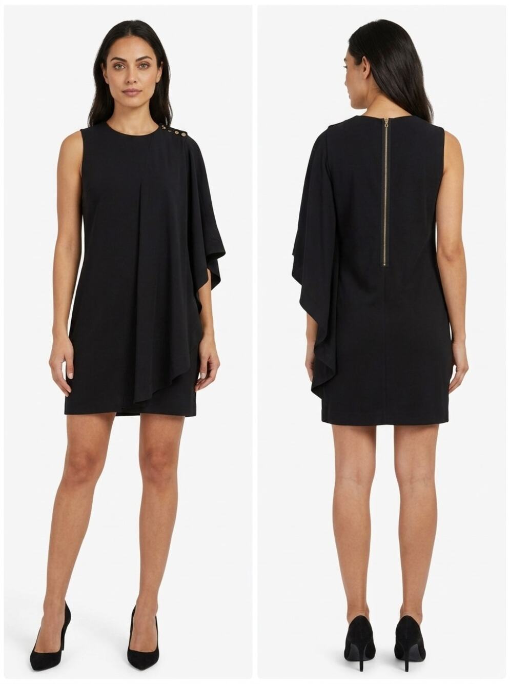 Ted Baker Black Mini Knit Asymmetrical Shift Dress Women Size 2
